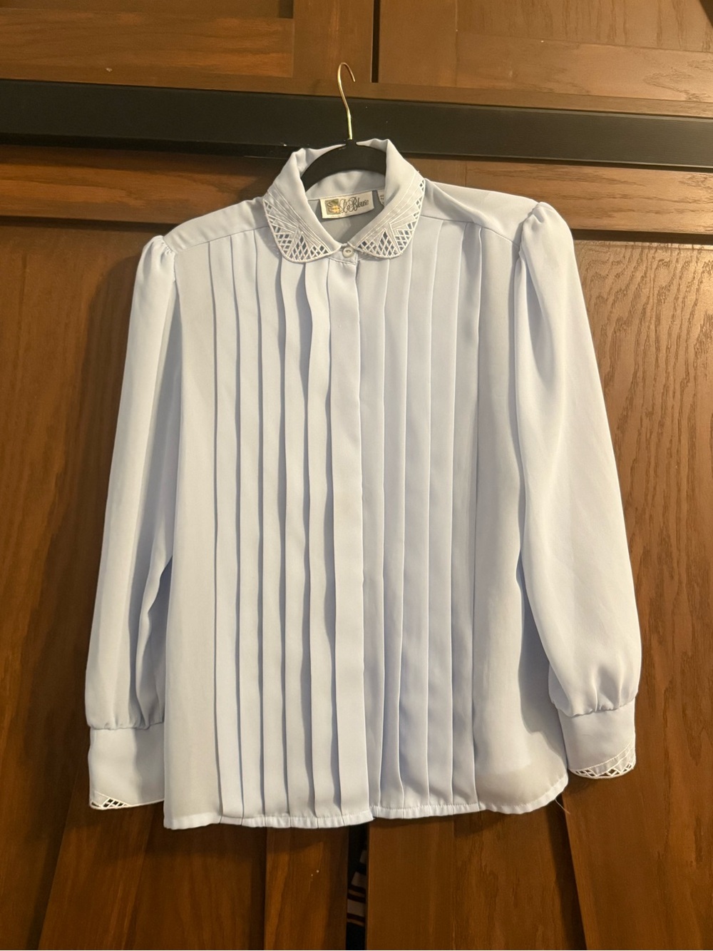 Vintage La Blouse Pale Blue Pintuck Lace Collar Blouse Size 14 80s Cottagecore